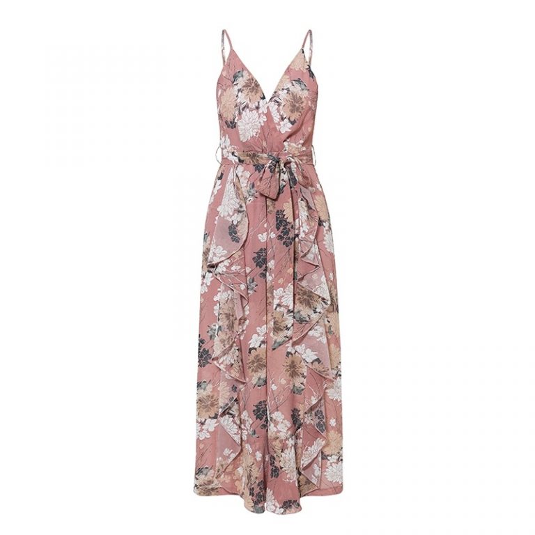 Elegant Floral Print Sexy Ruffled Sashes Jumpsuit - Image 5