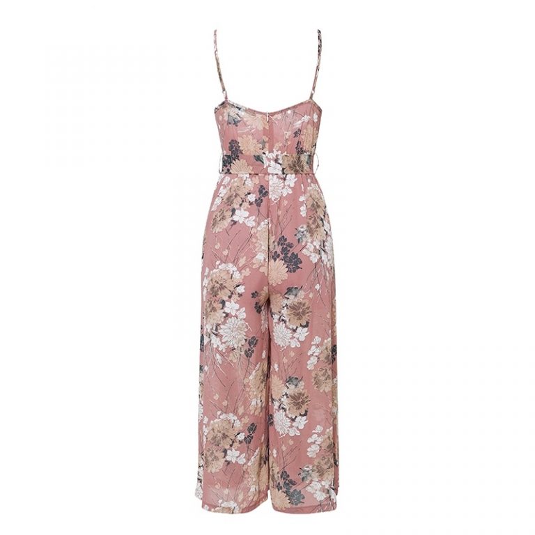 Elegant Floral Print Sexy Ruffled Sashes Jumpsuit - Image 6