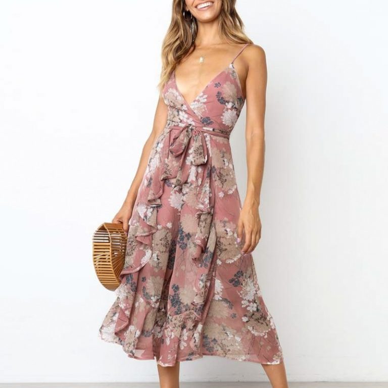 Elegant Floral Print Sexy Ruffled Sashes Jumpsuit - Image 2