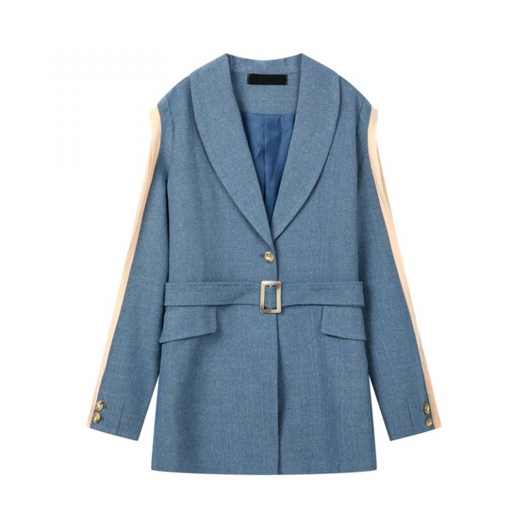 Elegant Patchwork Loose  Fashion Belted Workwear Blazer - Image 10