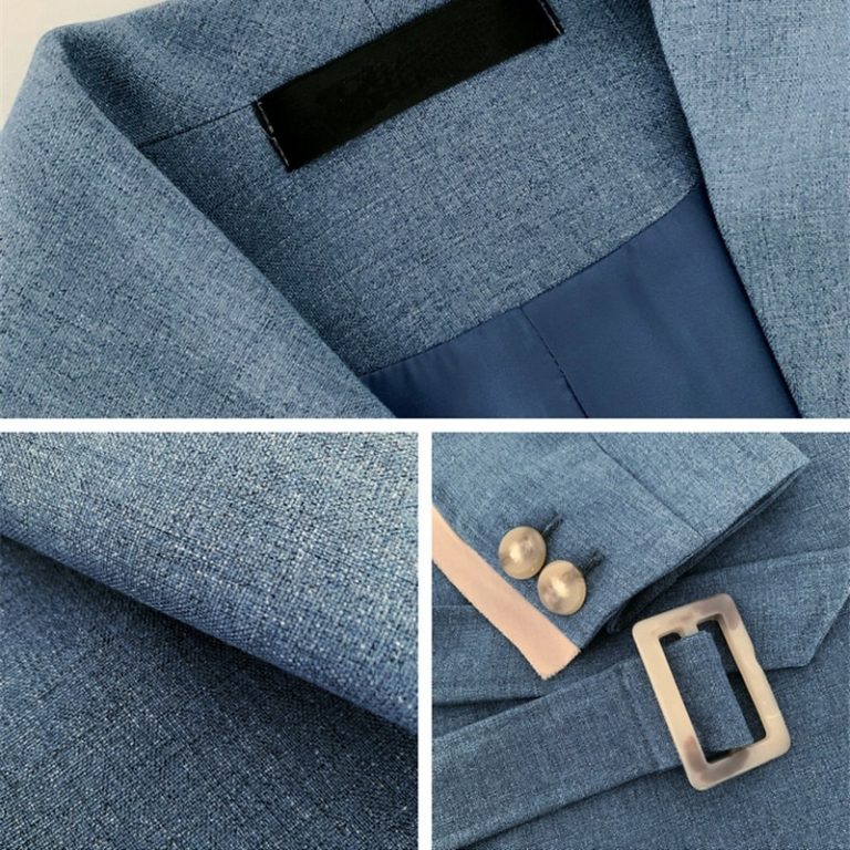 Elegant Patchwork Loose  Fashion Belted Workwear Blazer - Image 11