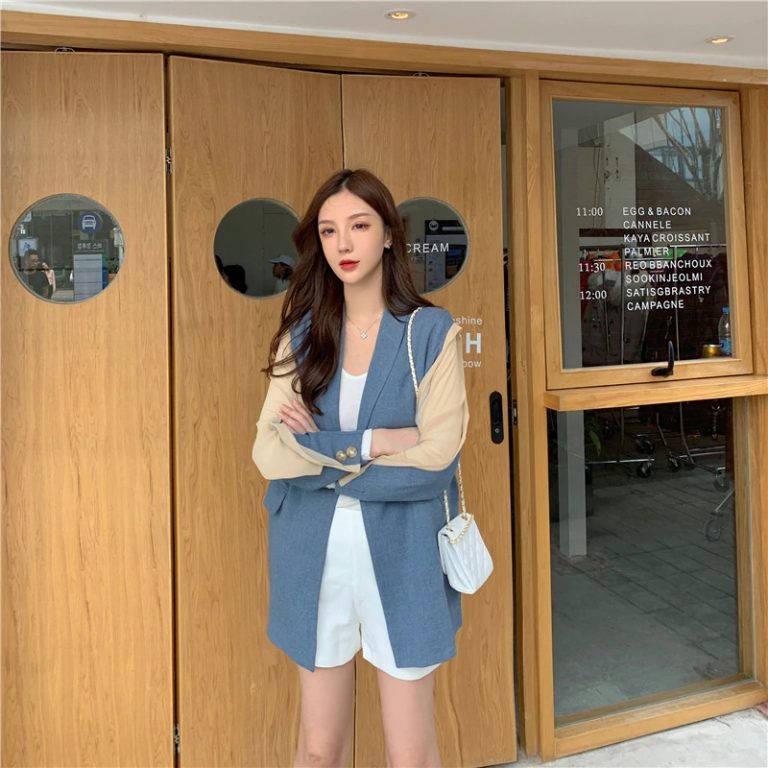 Elegant Patchwork Loose  Fashion Belted Workwear Blazer - Image 5