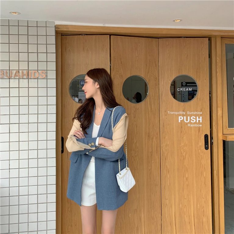 Elegant Patchwork Loose  Fashion Belted Workwear Blazer - Image 6
