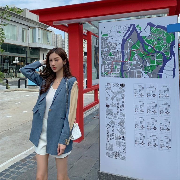 Elegant Patchwork Loose  Fashion Belted Workwear Blazer - Image 8