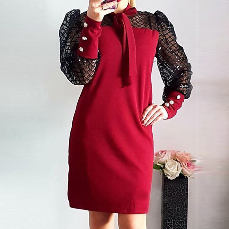 Elegant Puff Shoulder Mesh Patchwork Mini Party Dresses - Image 2