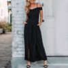 Elegant V Neck Wide Leg Off Shoulder Sexy Jumpsuit - Image 2