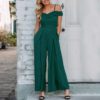 Elegant V Neck Wide Leg Off Shoulder Sexy Jumpsuit