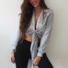 Fashion Casual Solid Long Sleeve Silk Office Work Lapel Shirt