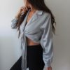 Fashion Casual Solid Long Sleeve Silk Office Work Lapel Shirt - Image 3