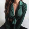 Fashion Casual Solid Long Sleeve Silk Office Work Lapel Shirt - Image 4