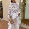 Fashion Crochet Flower Lace Hollow Out Long Sleeve Casual O Neck Tops - Image 2
