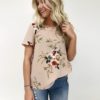 Fashion Floral Print Short Sleeve Casual O Neck Chiffon Blouses