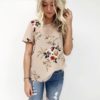 Fashion Floral Print Short Sleeve Casual O Neck Chiffon Blouses - Image 2
