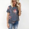 Fashion Floral Print Short Sleeve Casual O Neck Chiffon Blouses - Image 4