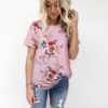 Fashion Floral Print Short Sleeve Casual O Neck Chiffon Blouses - Image 5