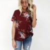 Fashion Floral Print Short Sleeve Casual O Neck Chiffon Blouses - Image 6