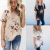Fashion Floral Print Short Sleeve Casual O Neck Chiffon Blouses - Image 9