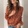 Flare Long Sleeve Lace O-neck Elegant Street Wear Blouse