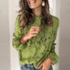 Flare Long Sleeve Lace O-neck Elegant Street Wear Blouse - Image 5