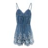 Floral Embroidery V neck Zipper Sexy Short Jumpsuit - Image 5