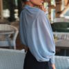 Hollow Out Lantern Sleeve Turtleneck Casual Blouses - Image 2