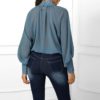 Hollow Out Lantern Sleeve Turtleneck Casual Blouses - Image 4