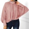 Hollow Out Lantern Sleeve Turtleneck Casual Blouses - Image 6
