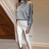 Hollow Out Sequin Sexy Off Shoulder Lantern Long Sleeve Blouse - Image 3