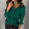 Hollow Out V-neck Lace Long Sleeve Chiffon Shirt