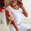 Lace Patchwork Hollow Out Short Sleeve Slim Fit Blouse - Image 4