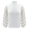Lantern Long Sleeve Mesh O-neck Solid Knitted Casual Blouse - Image 11