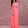 Long Halter Flowers V Neck Pleated Chiffon Wedding Party Bridesmaid Dresses - Image 2