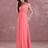 Long Halter Flowers V Neck Pleated Chiffon Wedding Party Bridesmaid Dresses - Image 5