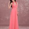Long Halter Flowers V Neck Pleated Chiffon Wedding Party Bridesmaid Dresses - Image 6