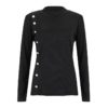 O-Neck Metal Buttons Long Sleeve Solid Ribbed Knitted Blouse - Image 6