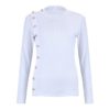 O-Neck Metal Buttons Long Sleeve Solid Ribbed Knitted Blouse - Image 8