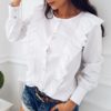 O-neck Buttons Elegant Ruffle Solid Long Sleeve Street Wear Shirt - Image 4