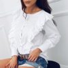 O-neck Buttons Elegant Ruffle Solid Long Sleeve Street Wear Shirt - Image 5