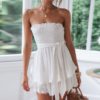 Off shoulder ruched linen jumpsuit