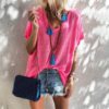 Plus Size Casual Loose Short Sleeve Street Wear Sexy V-neck Blouse