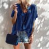 Plus Size Casual Loose Short Sleeve Street Wear Sexy V-neck Blouse - Image 11