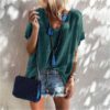 Plus Size Casual Loose Short Sleeve Street Wear Sexy V-neck Blouse - Image 12