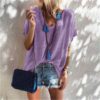 Plus Size Casual Loose Short Sleeve Street Wear Sexy V-neck Blouse - Image 13