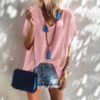 Plus Size Casual Loose Short Sleeve Street Wear Sexy V-neck Blouse - Image 2