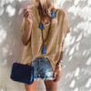 Plus Size Casual Loose Short Sleeve Street Wear Sexy V-neck Blouse - Image 8