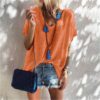 Plus Size Casual Loose Short Sleeve Street Wear Sexy V-neck Blouse - Image 9