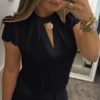 Plus Size Elegant Office Ladies Short Sleeve Chiffon Blouses