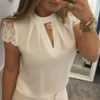 Plus Size Elegant Office Ladies Short Sleeve Chiffon Blouses - Image 2