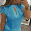 Plus Size Elegant Office Ladies Short Sleeve Chiffon Blouses - Image 3