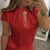 Plus Size Elegant Office Ladies Short Sleeve Chiffon Blouses - Image 4